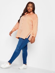 Yours Curve Orange Cuffed Sleeve 100% Cotton Shirt - Image 3 of 4