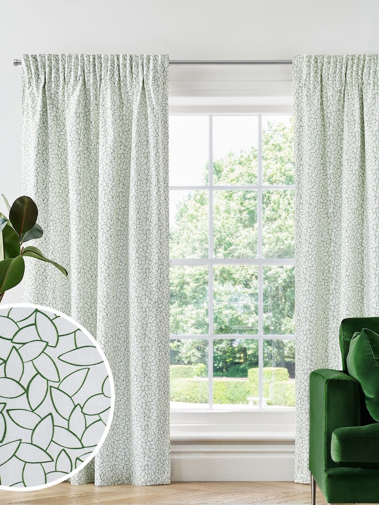 Jasper Conran London Green Pencil Pleat Blackout Mini Leaf Curtain - Image 1 of 5
