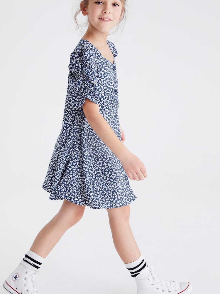 Blue Ditsy Ruched Sleeve Dress (3-16yrs) - Image 1 of 6