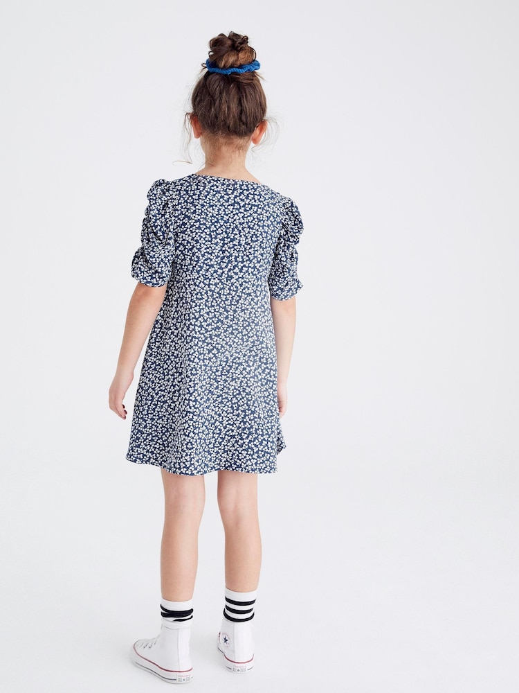 Blue Ditsy Ruched Sleeve Dress (3-16yrs) - Image 2 of 6