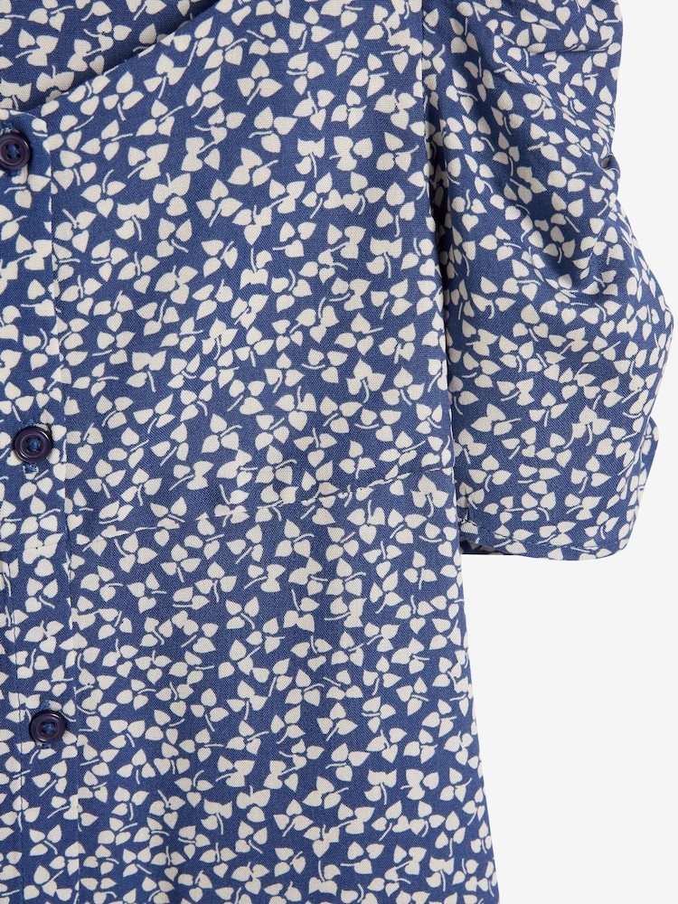 Blue Ditsy Ruched Sleeve Dress (3-16yrs) - Image 6 of 6