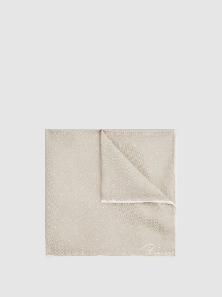 Reiss Stone Liam Polka Dot Silk Pocket Square - Image 1 of 5