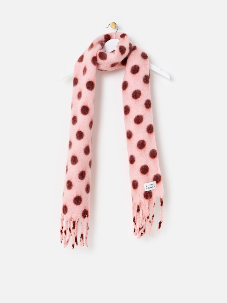 Oliver Bonas Pink & Burgundy Polka Dot Heavyweight Scarf - Image 1 of 5 Oliver Bonas Pink & Burgundy Polka Dot Heavyweight Scarf - Image 1 of 5