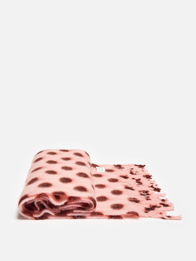 Oliver Bonas Pink & Burgundy Polka Dot Heavyweight Scarf - Image 2 of 5 Oliver Bonas Pink & Burgundy Polka Dot Heavyweight Scarf - Image 2 of 5