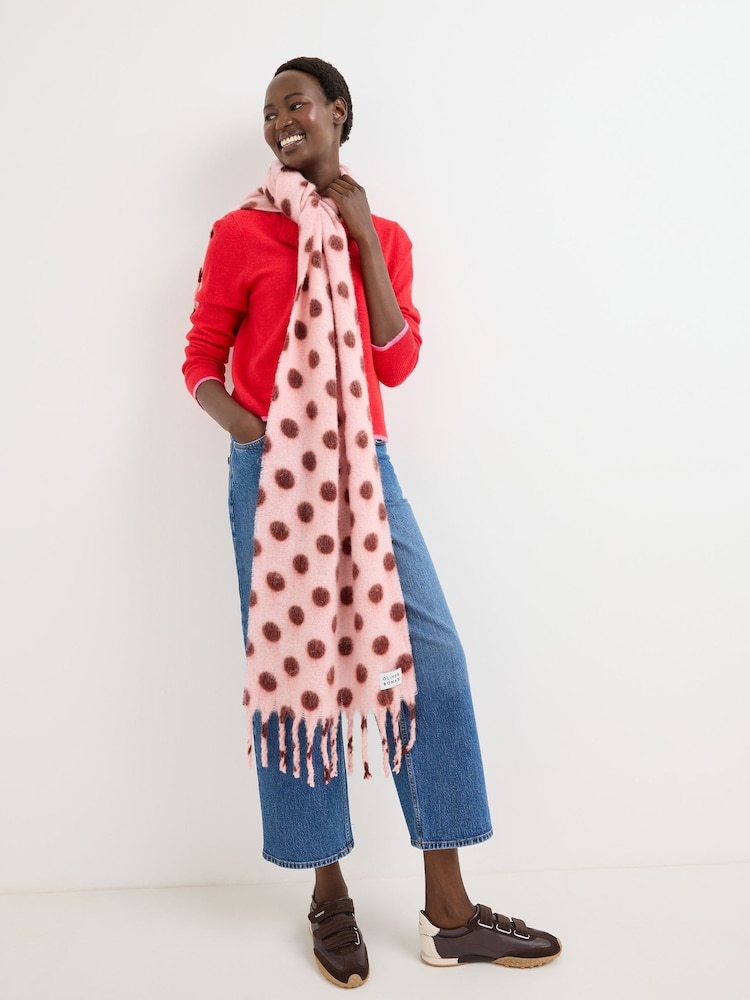 Oliver Bonas Pink & Burgundy Polka Dot Heavyweight Scarf - Image 5 of 5 Oliver Bonas Pink & Burgundy Polka Dot Heavyweight Scarf - Image 5 of 5