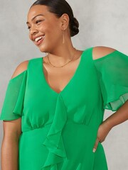 Live Unlimited Green Curve Ruffle Cold Shoulder frill front Dress - Image 4 of 4