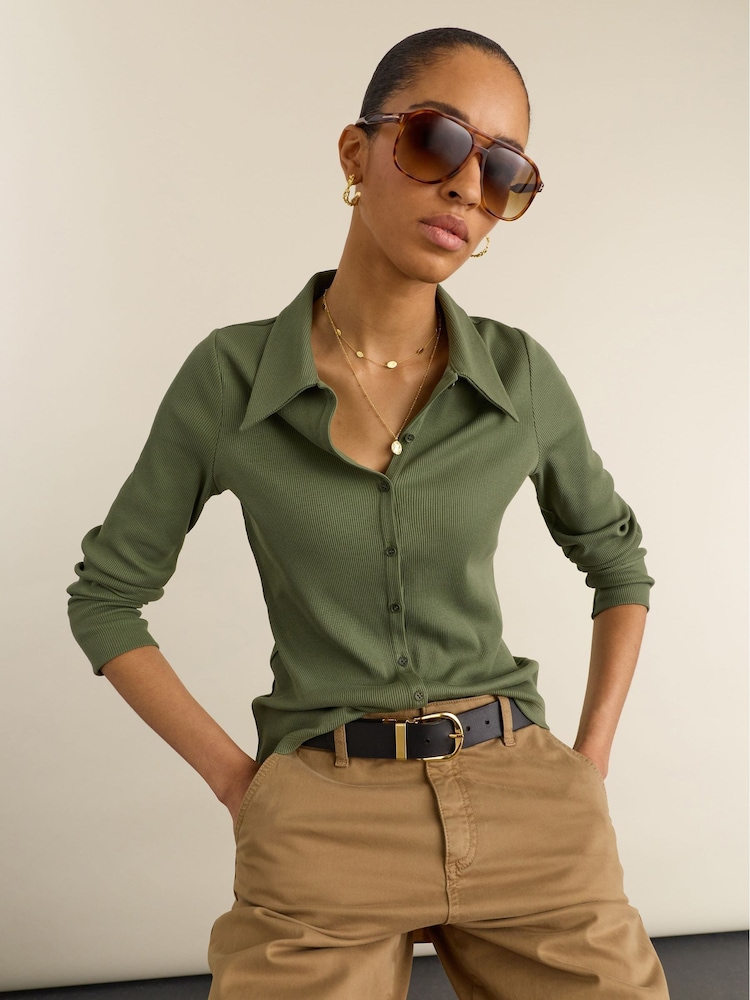 Baukjen Green Kelly Ribbed Button-Down Top - Image 1 of 5 Baukjen Green Kelly Ribbed Button-Down Top - Image 1 of 5