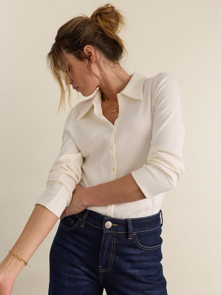 Baukjen Cream Kelly Ribbed Button-Down Shirt - Image 1 of 4 Baukjen Cream Kelly Ribbed Button-Down Shirt - Image 1 of 4