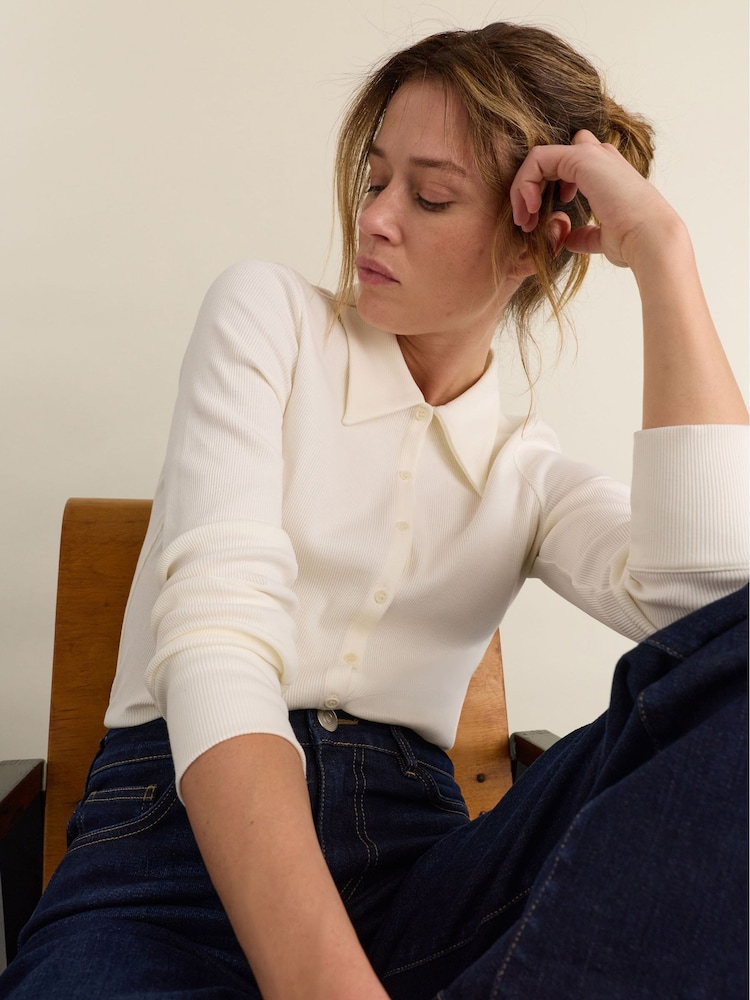 Baukjen Cream Kelly Ribbed Button-Down Shirt - Image 2 of 4 Baukjen Cream Kelly Ribbed Button-Down Shirt - Image 2 of 4