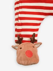 JoJo Maman Bébé Red Stripe Reindeer Appliqué Cotton Baby Sleepsuit - Image 5 of 7