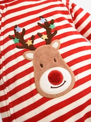JoJo Maman Bébé Red Stripe Reindeer Appliqué Cotton Baby Sleepsuit - Image 7 of 7