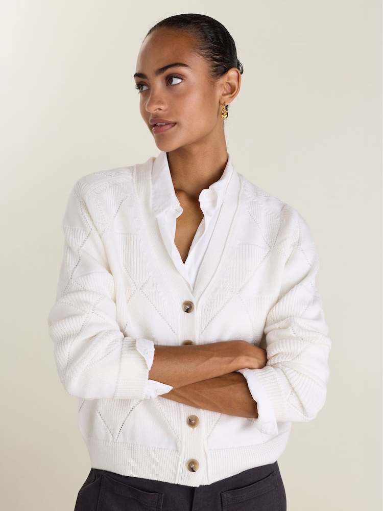 Baukjen Cream Eli Merino Argyle Cardigan - Image 1 of 4 Baukjen Cream Eli Merino Argyle Cardigan - Image 1 of 4