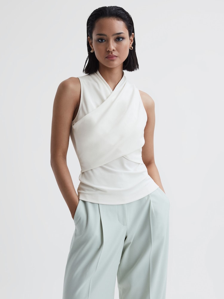Reiss Cream Eli Sleeveless Wrap Top - Image 1 of 5 Reiss Cream Eli Sleeveless Wrap Top - Image 1 of 5