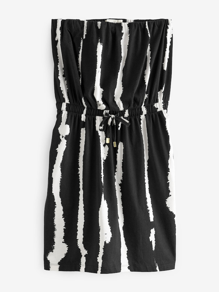 Black Tie Dye Stripe Jersey Bandeau Summer Mini Dress - Image 2 of 3