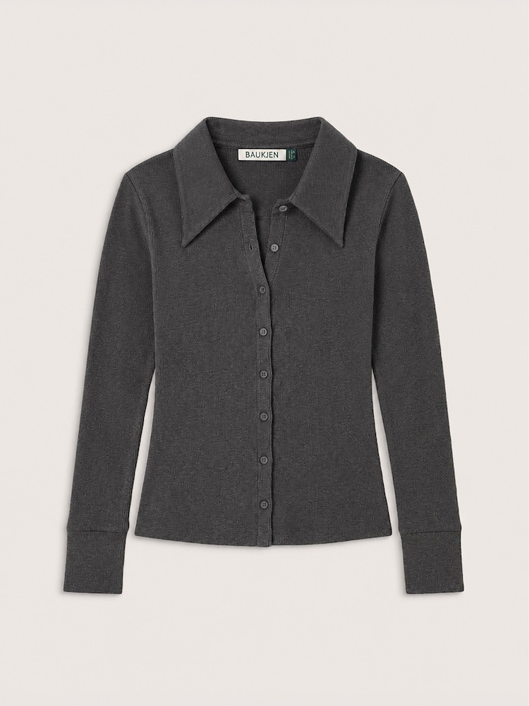 Baukjen Grey Kelly Ribbed Button-Down Top - Image 4 of 4 Baukjen Grey Kelly Ribbed Button-Down Top - Image 4 of 4