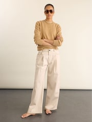 Baukjen Cream Maria Wide Leg High Waist Pleated Front Jeans - Image 3 of 5