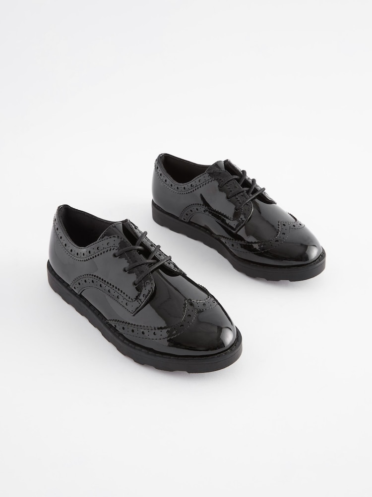 Black Patent Standard Fit (F) School Lace Brogues - Image 1 of 5