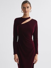 Reiss Berry Macey Petite Velvet Cut-Out Midi Dress - Image 1 of 5