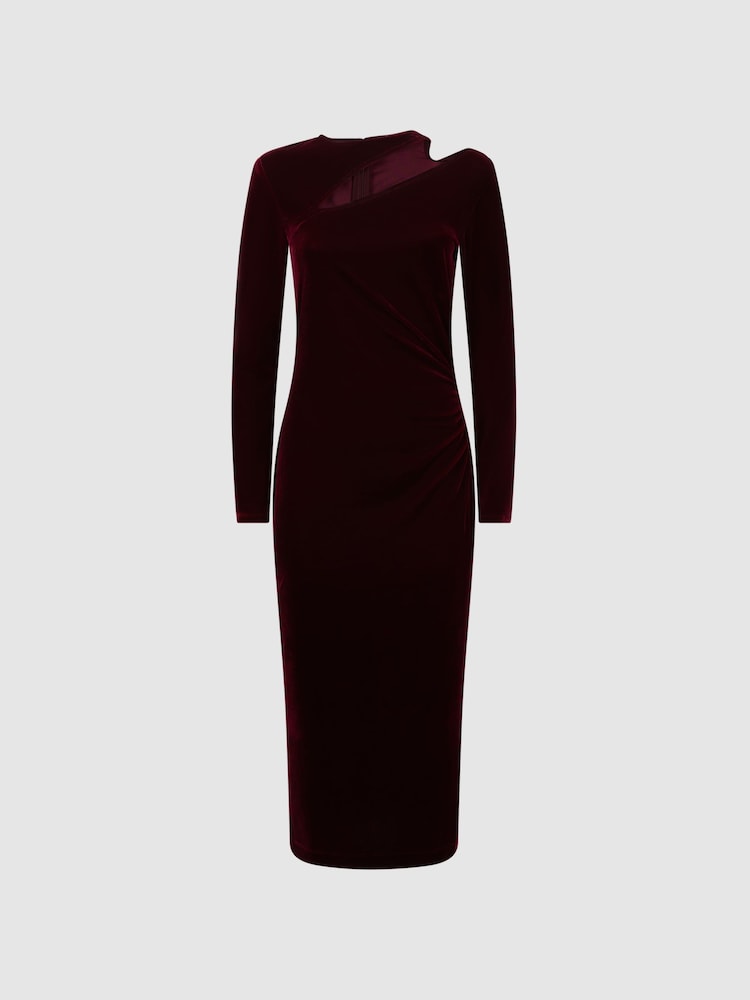 Reiss Berry Macey Petite Velvet Cut-Out Midi Dress - Image 2 of 5
