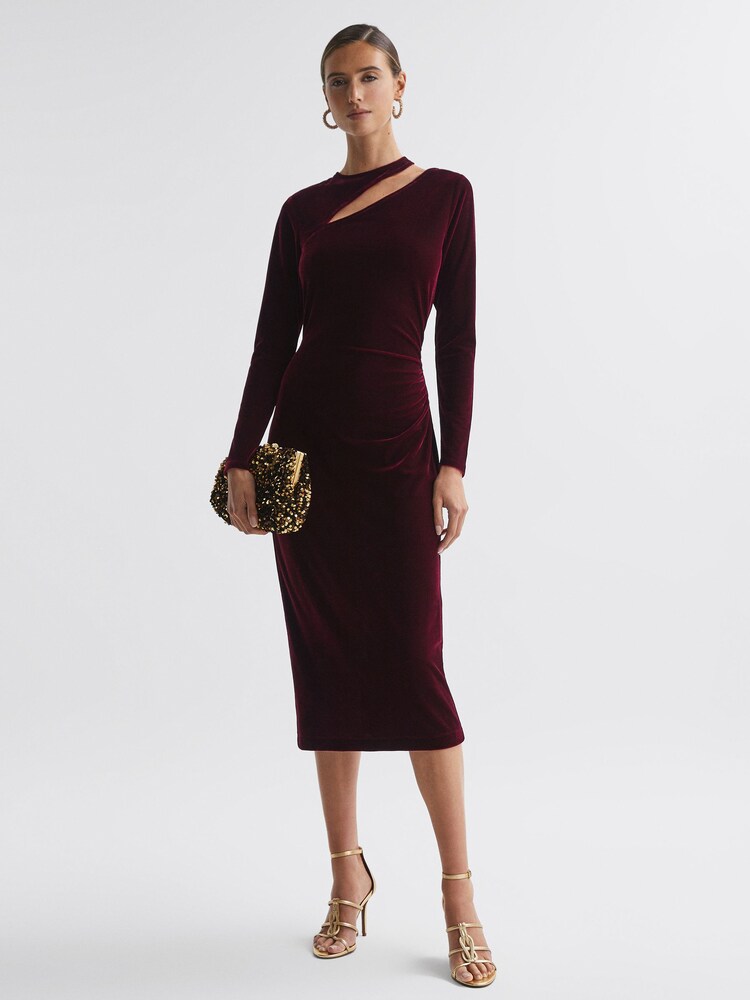 Robe mi-longue en velours à découpes Reiss Macey - Image 3 of 5