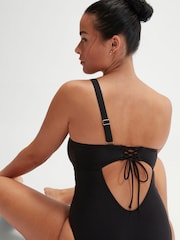 Speedo Dark Black Womens Shaping Printed Asymmetric 1 Piece Swimsuit - Image 6 of 12