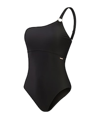 Speedo Dark Black Womens Shaping Printed Asymmetric 1 Piece Swimsuit - Image 8 of 12