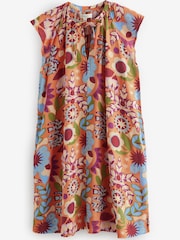 Orange – Tropisches Blumenmuster - Sommerkleid aus Leinenmischung mit Bindekragen - Bild 5 von 6