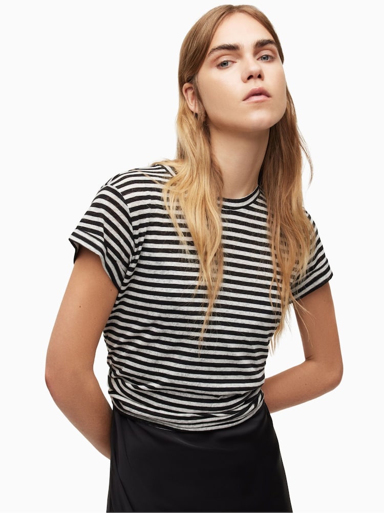 AllSaints Black Anna Stripe T-Shirt - Image 3 of 8