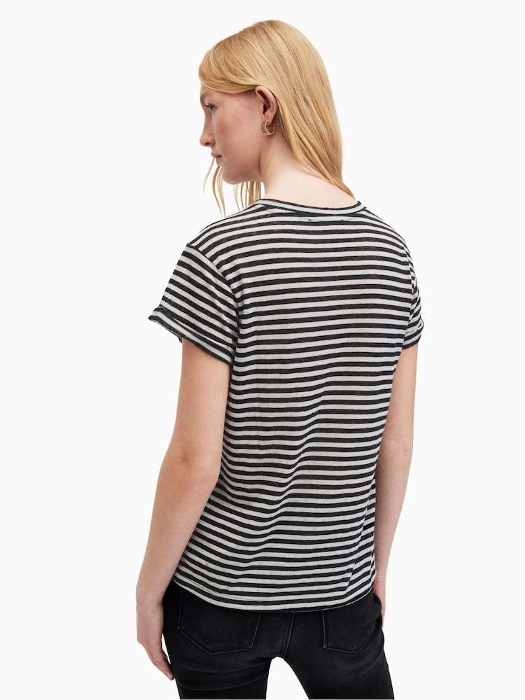 AllSaints Black Anna Stripe T-Shirt - Image 4 of 8