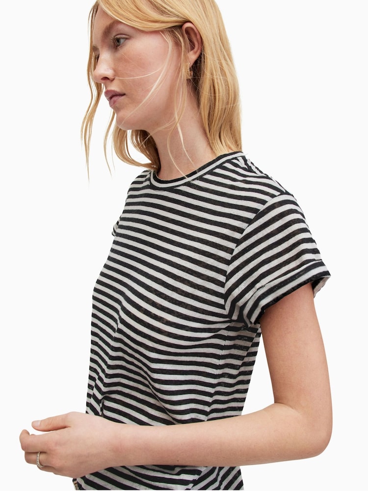 AllSaints Black Anna Stripe T-Shirt - Image 7 of 8
