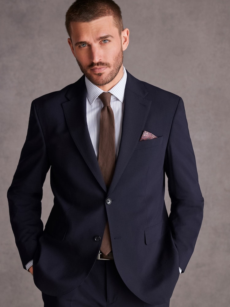 Navy Blue Regular Fit Signature Italian Fabric Suit Jacket - Image 1 of 10