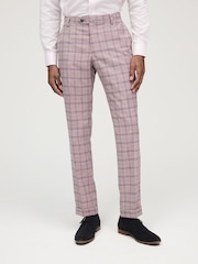 Pink Slim Slim Fit Trimmed Check Suit Trousers - Image 1 of 10