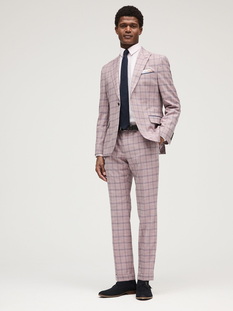 Pink Slim Slim Fit Trimmed Check Suit Trousers - Image 2 of 10