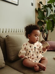 Rust Brown/Cream Flower Print Baby Jersey Bloomer Rompers 2 Pack (0mths-2yrs) - Image 2 of 13