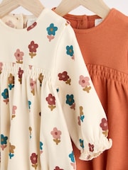 Rust Brown/Cream Flower Print Baby Jersey Bloomer Rompers 2 Pack (0mths-2yrs) - Image 9 of 13