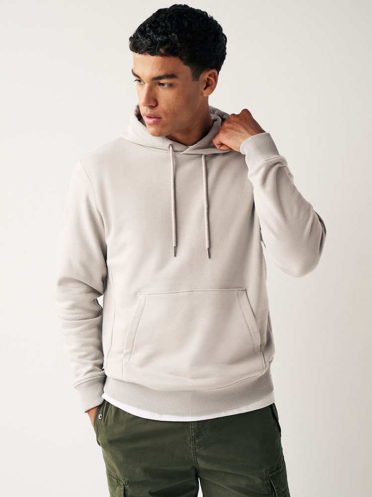 Ecru Oversized Jersey Cotton Rich Overhead Hoodie - Image 1 of 8