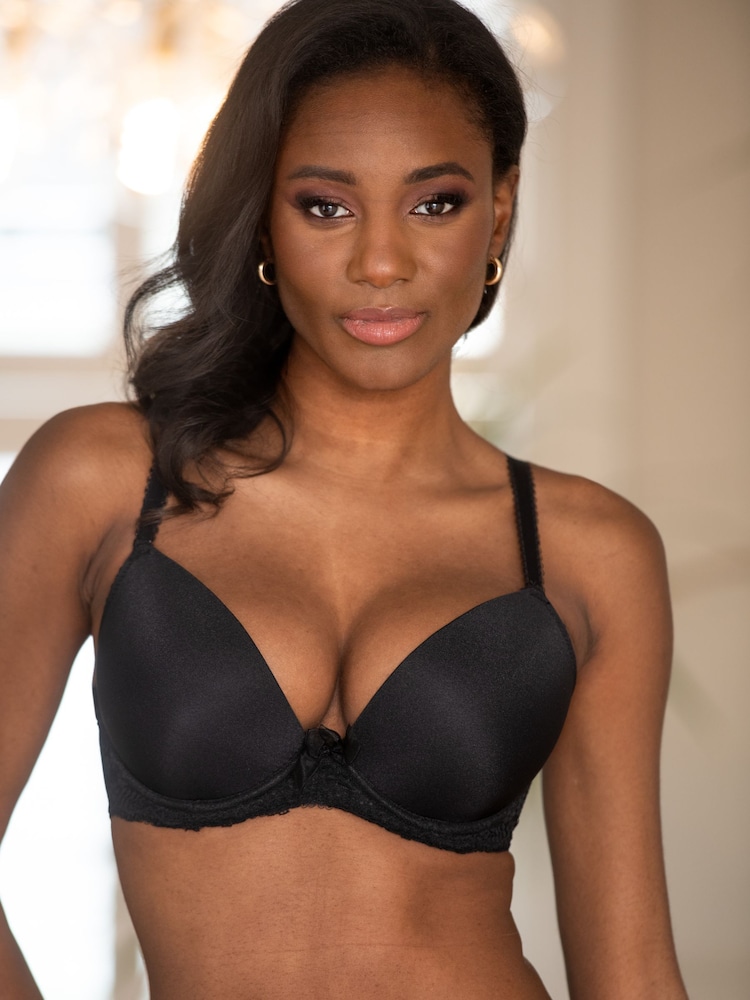 Pour Moi Black Plunge Flora Lightly Padded Underwired Bra - Image 1 of 4 Pour Moi Black Plunge Flora Lightly Padded Underwired Bra - Image 1 of 4