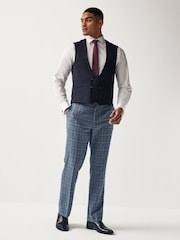 Blue Regular Fit Trimmed Check Suit Waistcoat - Image 2 of 8