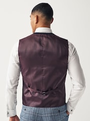 Blue Regular Fit Trimmed Check Suit Waistcoat - Image 3 of 8