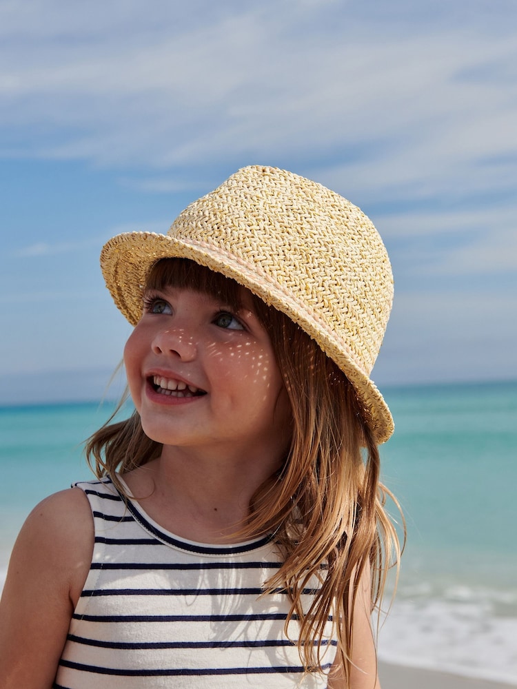 Pink Trim Straw Trilby (3mths-6yrs) - Image 1 of 5 Pink Trim Straw Trilby (3mths-6yrs) - Image 1 of 5