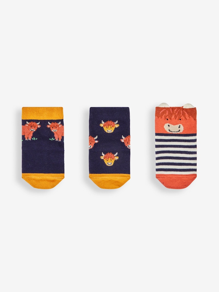 JoJo Maman Bébé Rust 3-Pack Highland Cow Socks - Image 2 of 5