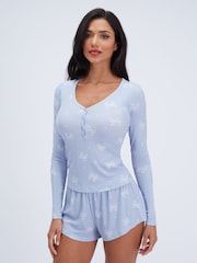 Boux Avenue Blue Bow Ribbed Modal Short Pyjamas Set - Image 3 of 6