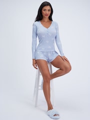 Boux Avenue Blue Bow Ribbed Modal Short Pyjamas Set - Image 4 of 6