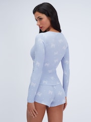 Boux Avenue Blue Bow Ribbed Modal Short Pyjamas Set - Image 5 of 6