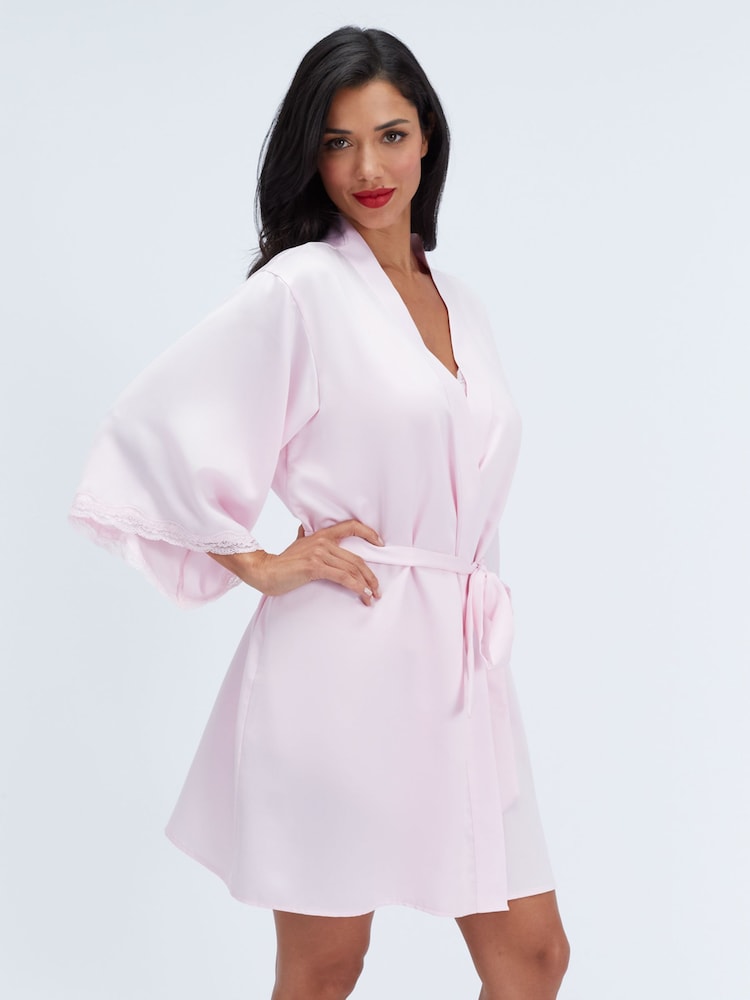 Boux Avenue Pink Daisy Satin Short Robe - Image 1 of 6 Boux Avenue Pink Daisy Satin Short Robe - Image 1 of 6
