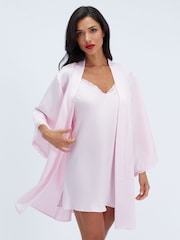 Boux Avenue Pink Daisy Satin Short Robe - Image 4 of 6