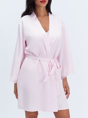 Boux Avenue Pink Daisy Satin Short Robe - Image 6 of 6