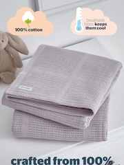 Silentnight 2 Pack Grey Safe Nights Traditional Cellular 100% Cotton Blankets - Image 4 of 7