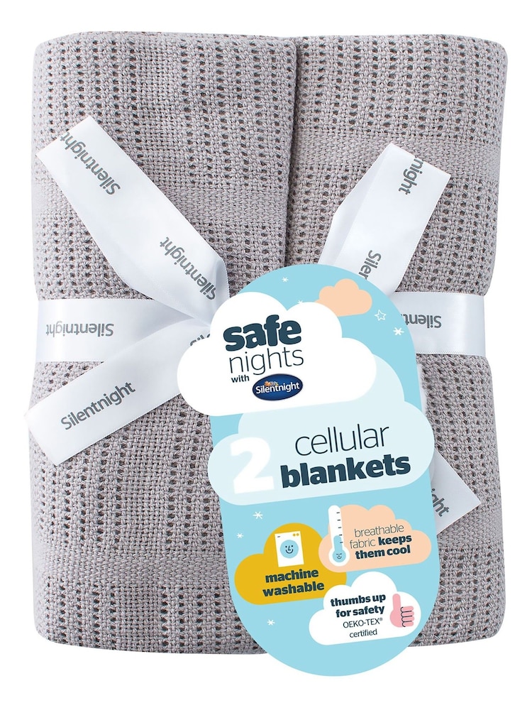 Silentnight 2 Pack Grey Safe Nights Traditional Cellular 100% Cotton Blankets - Image 7 of 7