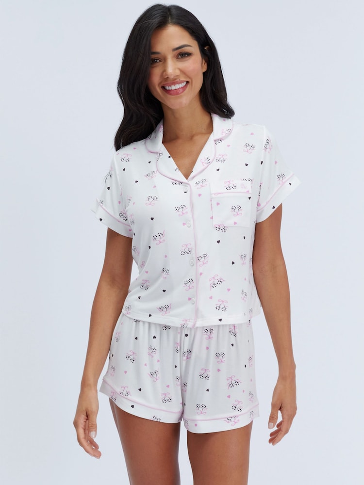 Boux Avenue White Polka Dot Cherry Modal Pyjamas Set - Image 1 of 6